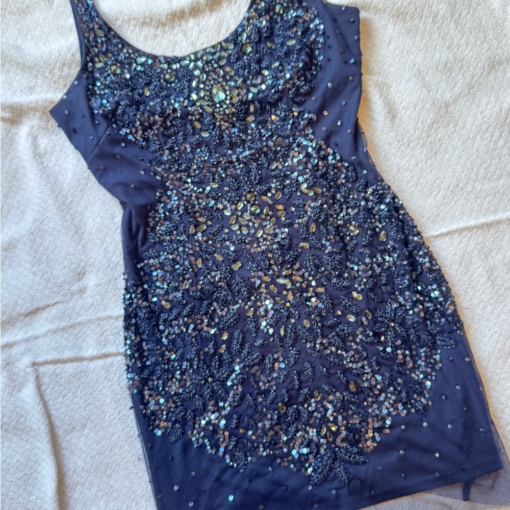 Adrianna Papell Midnight Blue Sequin Mini Dress